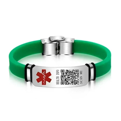 Functional Stainless Steel QR Code Health Wristband with Adjustable Emergency Medical ID Silicone Sports Wristband
