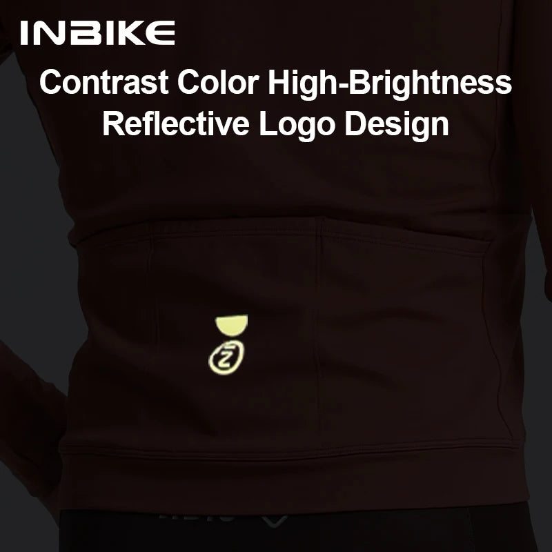 INBIKE Men's Thermal Fleece Long Sleeve Cycling Jersey Autumn Winter Windproof Breathable Jackets for Road Bike Riding Clothing