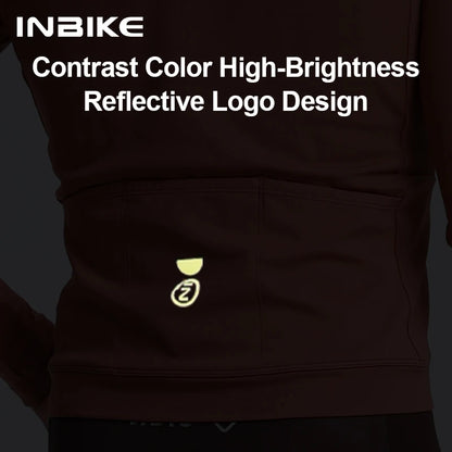 INBIKE Men's Thermal Fleece Long Sleeve Cycling Jersey Autumn Winter Windproof Breathable Jackets for Road Bike Riding Clothing
