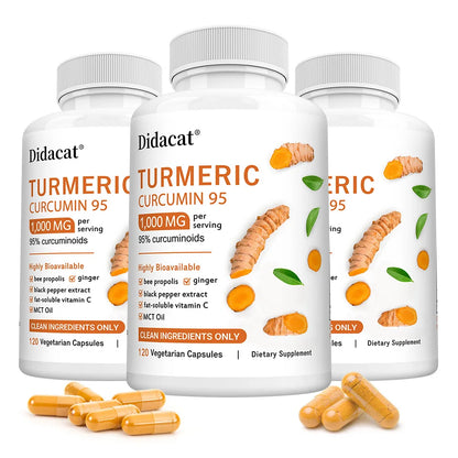 Turmeric Curcumin Supplement 1,000mg – 95% Curcuminoids with Black Pepper & Ginger, Supports Joint & Antioxidant Health