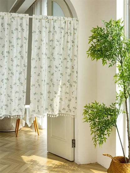 Korean Cotton Daisy Curtains Road Pocket Shade Curtain Floral Tassel for Kitchen Bedroom Living Room Bay Window Cabinet Curtain