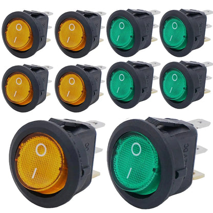 8pcs KCD1 On/Off 3-Pin 2-Position Snap 20A 12V Red LED Round Boat Rocker Switch with LED For Househeld DIY Replacement