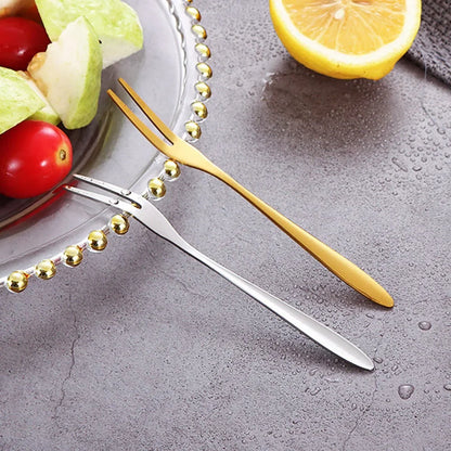 6Pcs Stainless Steel Fruit Fork Small Toothpick Multifunctional Fruit Stick Gold Moon Cake Knife Food Picks Kitchen Accessories