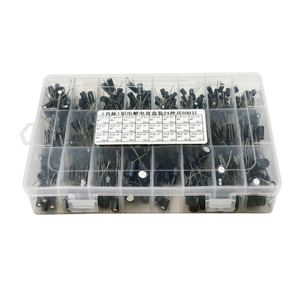 500Pcs/lot 0.1UF-1000UF 24Values Aluminum Electrolytic Capacitors 10-50V mix Electrolytic capacitor Assorted kit and storage box