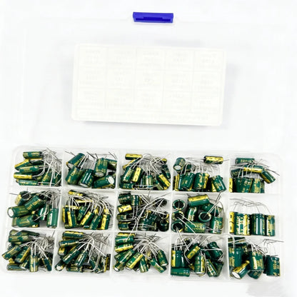 225Pcs/Box Capacitor Kit Aluminum Electrolytic Capacitors Set 15Values 16V-50V 1uF-470uF Assorted Kit Storage Low ESR