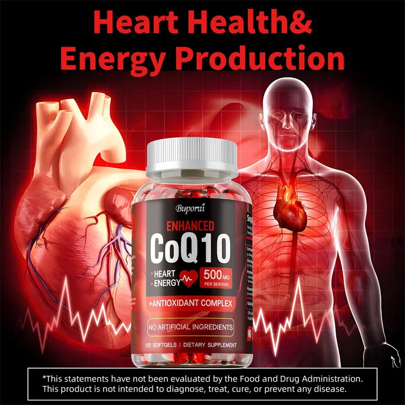 CoQ10 Supplement - Supports Heart and Cardiovascular Health, Anti-Aging, Energy Supplement, Gluten-Free, Non-GMO