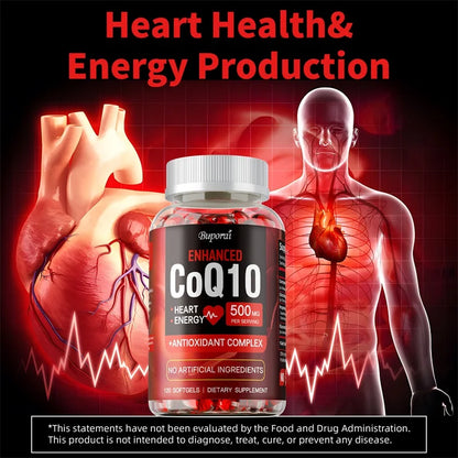CoQ10 Supplement - Supports Heart and Cardiovascular Health, Anti-Aging, Energy Supplement, Gluten-Free, Non-GMO
