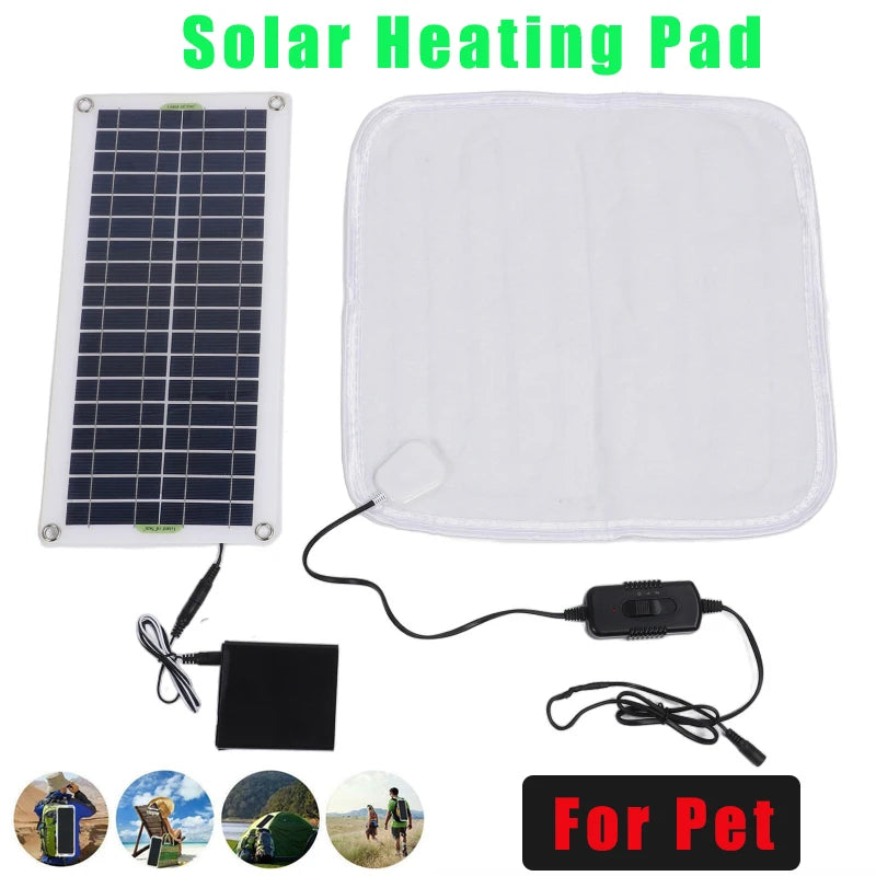 Solar Pet Heating Pad - 12V/50W Solar Panel Electric Blanket Heater with Energy Storage Box Solar-Heating-Blanket for Pets