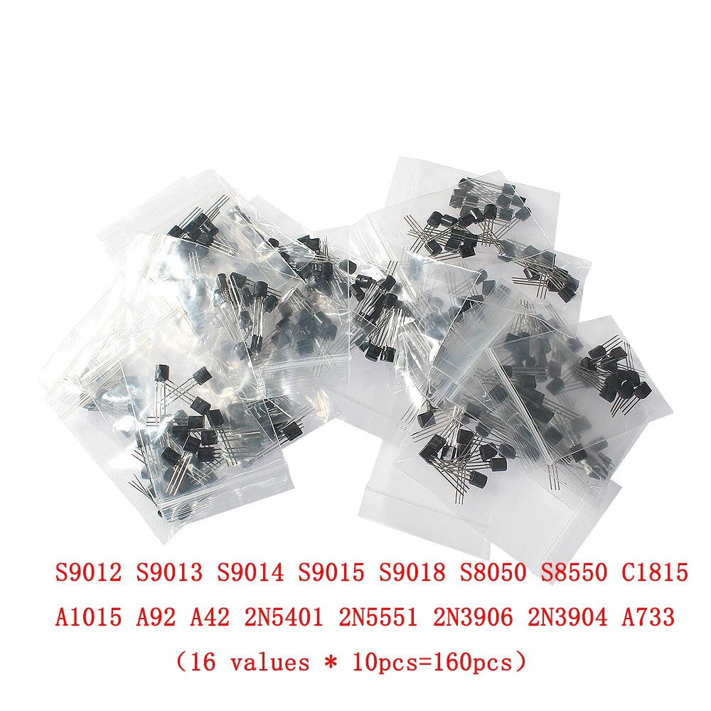 50-900PCS Transistors kit NPN PNP S8050 S8550 S9012 2N3904 2N3906 C1815 A1015 MJE13001 BC327 BC337 BC517 BC547 BC548 BC549 BC558