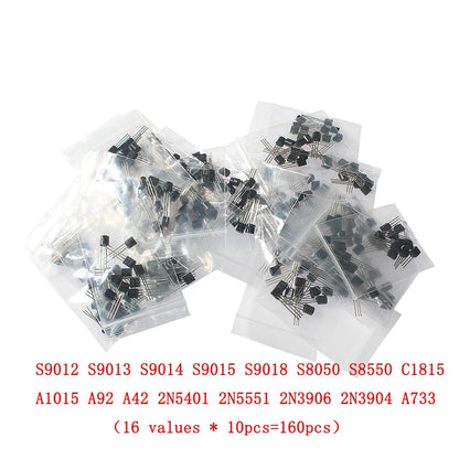 50-900PCS Transistors kit NPN PNP S8050 S8550 S9012 2N3904 2N3906 C1815 A1015 MJE13001 BC327 BC337 BC517 BC547 BC548 BC549 BC558