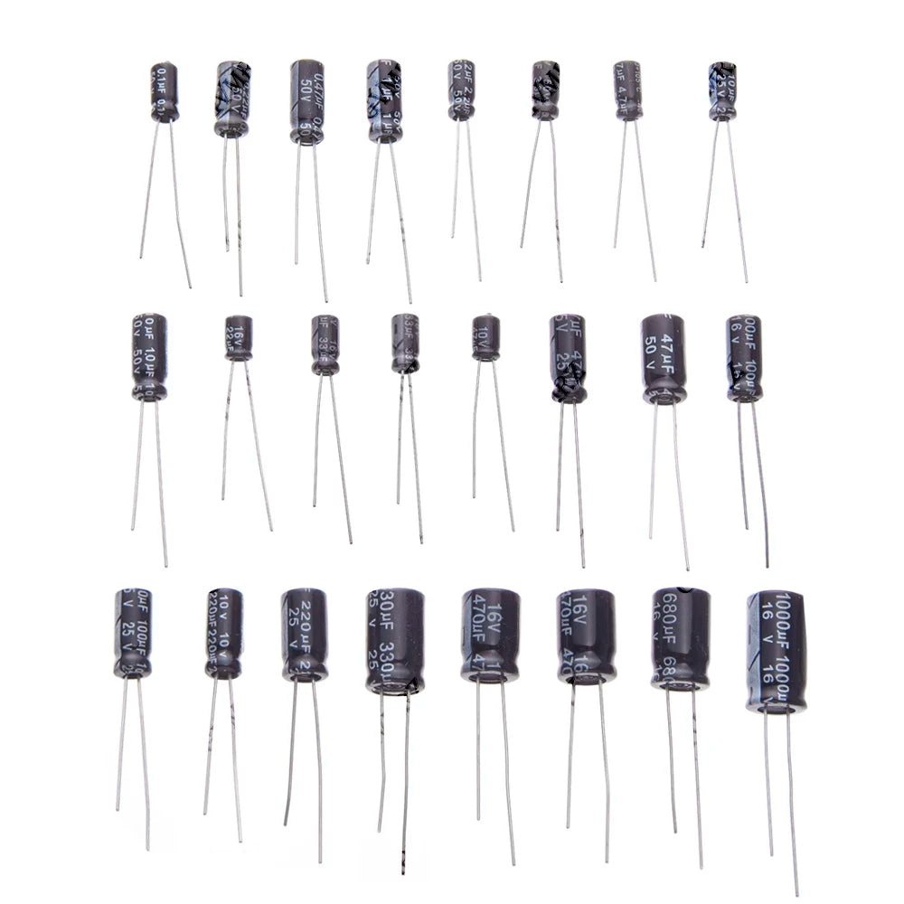 500PCS/lot 16-50V mix Electrolytic capacitor Assorted kit and storage box 0.1UF-1000UF 24Values Aluminum Electrolytic Capacitors