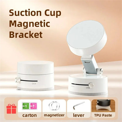 Mobile Phone Vacuum Suction Cup Holder Foldable Desk Stand for iPhone Android Kitchen Lazy Vacuum Double Sided Magnetic Bracket