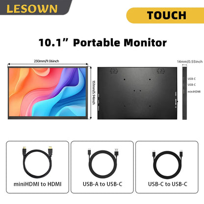 LESOWN Small Portable Monitor 10.1'' IPS 1280x800 USB C HDMI Laptop Second Screen External Display for Document Work PC