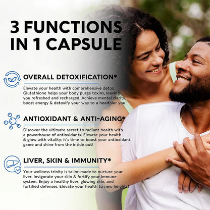 Pure Glutathione Capsules - Max Absorption, Support Overall Detoxification, Antioxidant & Anti-Aging, Liver, Skin & Immunity