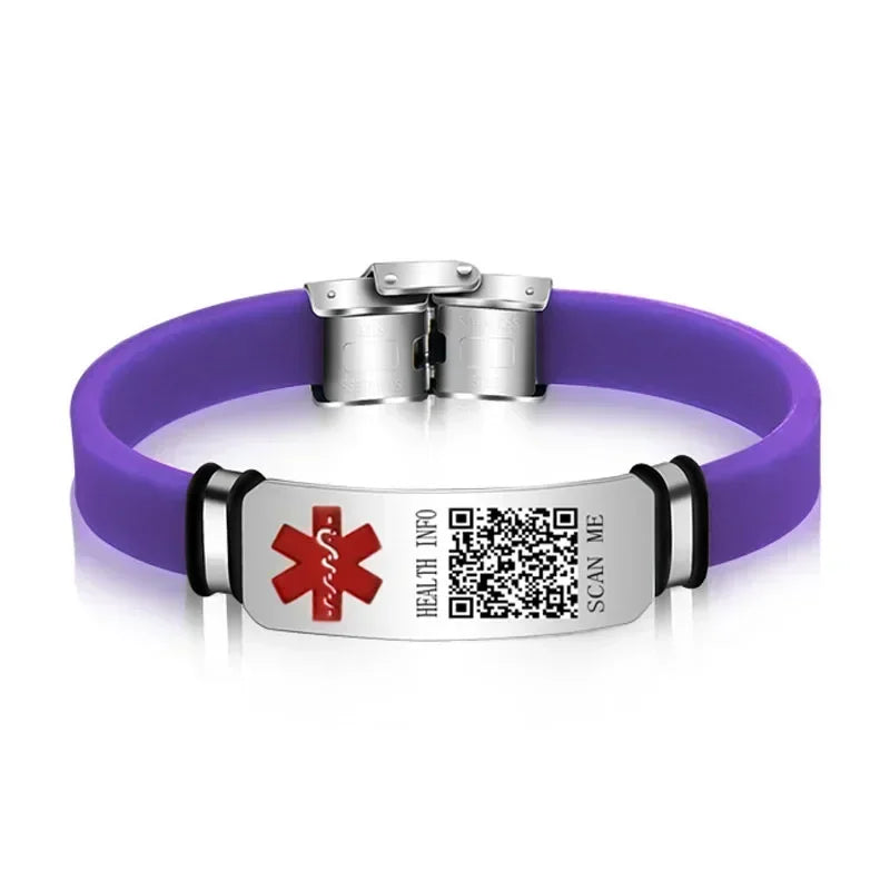 Functional Stainless Steel QR Code Health Wristband with Adjustable Emergency Medical ID Silicone Sports Wristband