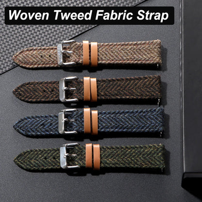 18mm 20mm 22mm Woven Tweed Fabric Strap Two-Sided Nylon Cowhide Watchband Quick Release Band Business Wristband Belt Accessories