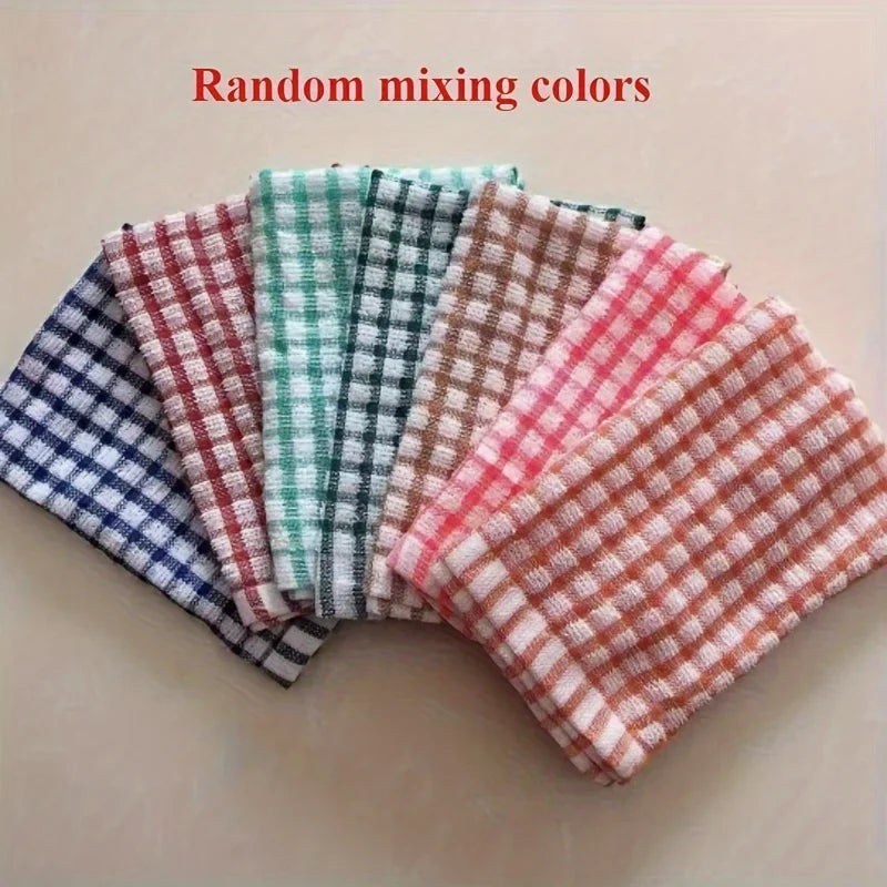 Absorbent Checkered Kitchen Towel Cleaning Cloth Absorbent Pure Cotton TeaTowel Thickened Quick-drying Small Towel Tea Table Rag