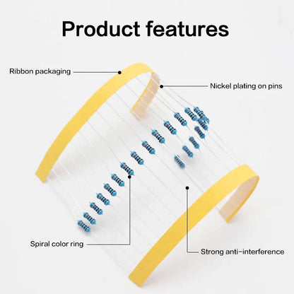 300/600PCS 1/4W Metal Film Resistor Kit Resistance 1% 30 values 10 Ohm ~1M 0.25w Resistors Set