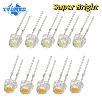 100pcs LED Diode F5 Super Bright Straw Hat LED 5mm Light Emitting Diodes Blue Green Red Yellow White, for DIY Electronic