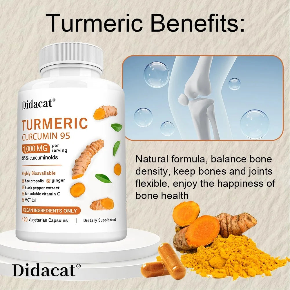 Turmeric Curcumin Supplement 1,000mg – 95% Curcuminoids with Black Pepper & Ginger, Supports Joint & Antioxidant Health