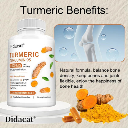 Turmeric Curcumin Supplement 1,000mg – 95% Curcuminoids with Black Pepper & Ginger, Supports Joint & Antioxidant Health