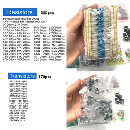Electronic components kit Final edition Various common capacitors Resistors Resistors Capacitors T0-92 LED transistors PCB DIP-I