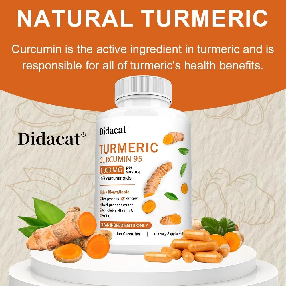 Turmeric Curcumin Supplement 1,000mg – 95% Curcuminoids with Black Pepper & Ginger, Supports Joint & Antioxidant Health
