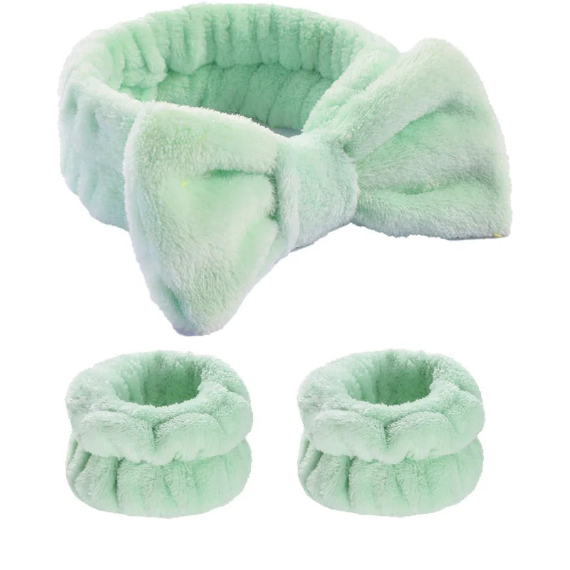 1/2/3Pcs Face Wash Absorbent Wristband Headband Hair Accessories Set Women Girls Coral Fleece Hair Bands Cuff Waterproof Bands