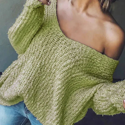 Winter Fashion Hollow Pullover Sweater Autumn Sexy V-neck Homewear Loose Knitted Top Women Causal Long Sleeve Solid Color Jumper
