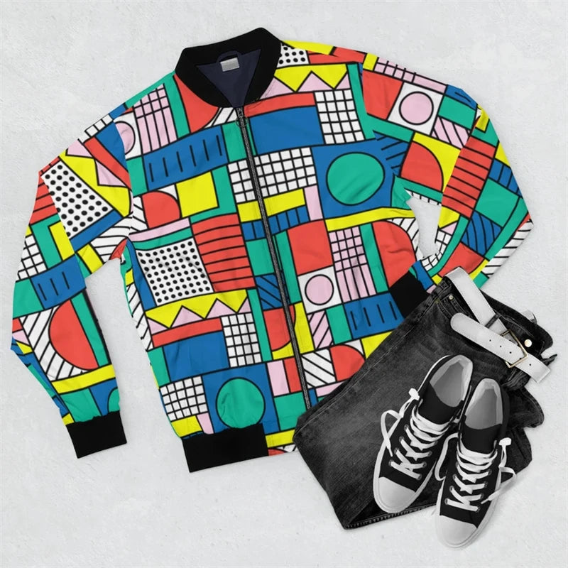 Harajuku Y2K Zipper Golf Coat For Men Fashion Bomber Jacket Stripe Men's Pullovers 3d Jersey Sweatshirt Long Sleeve Jackets 2024