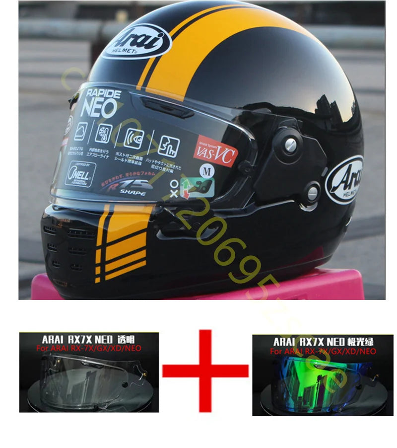RAPIDE NEO Japanese Mode Full Face Helmet,For Harley Motorcycle And Cruise Motorcycle Protective Helmet,Bright Black Yellow