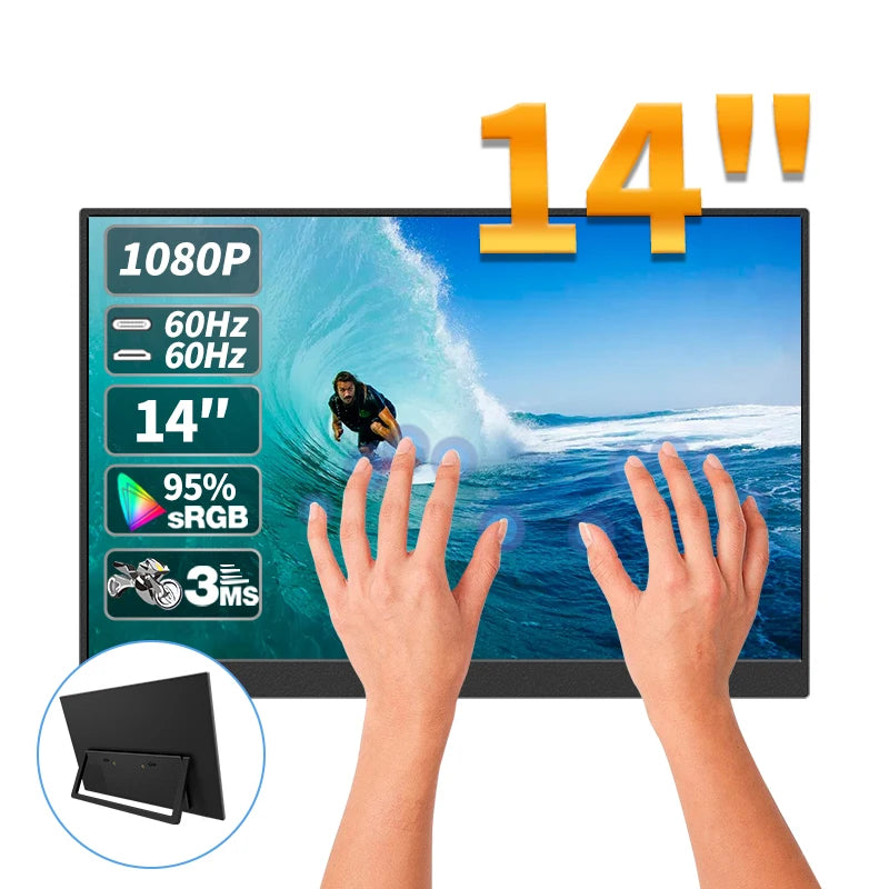 Touch Portable Monitor 14inch 72% NTSC,95%SRGB 300cd/m2 IPS Expand Screen Laptop Type-C HDMI-Compatible