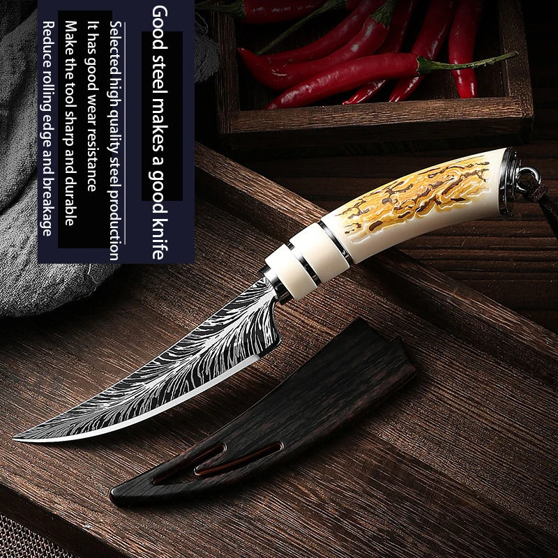 High-end sharp and curved blades with gift boxes, kitchen knives Damask textured fruit knives, and portable bone-picking knives