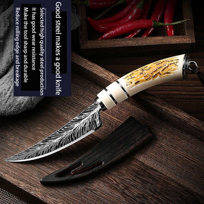 High-end sharp and curved blades with gift boxes, kitchen knives Damask textured fruit knives, and portable bone-picking knives