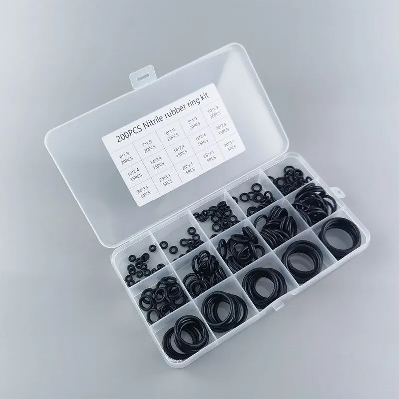 200pcs Rubber O-ring Boxed For Faucet Hose Connector Seal Valve Water Proof Machine Oil Proof Washer Combo Set Accessories