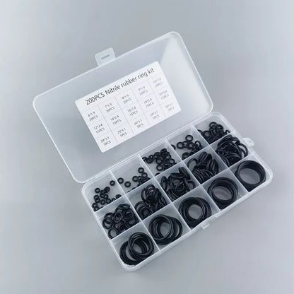 200pcs Rubber O-ring Boxed For Faucet Hose Connector Seal Valve Water Proof Machine Oil Proof Washer Combo Set Accessories