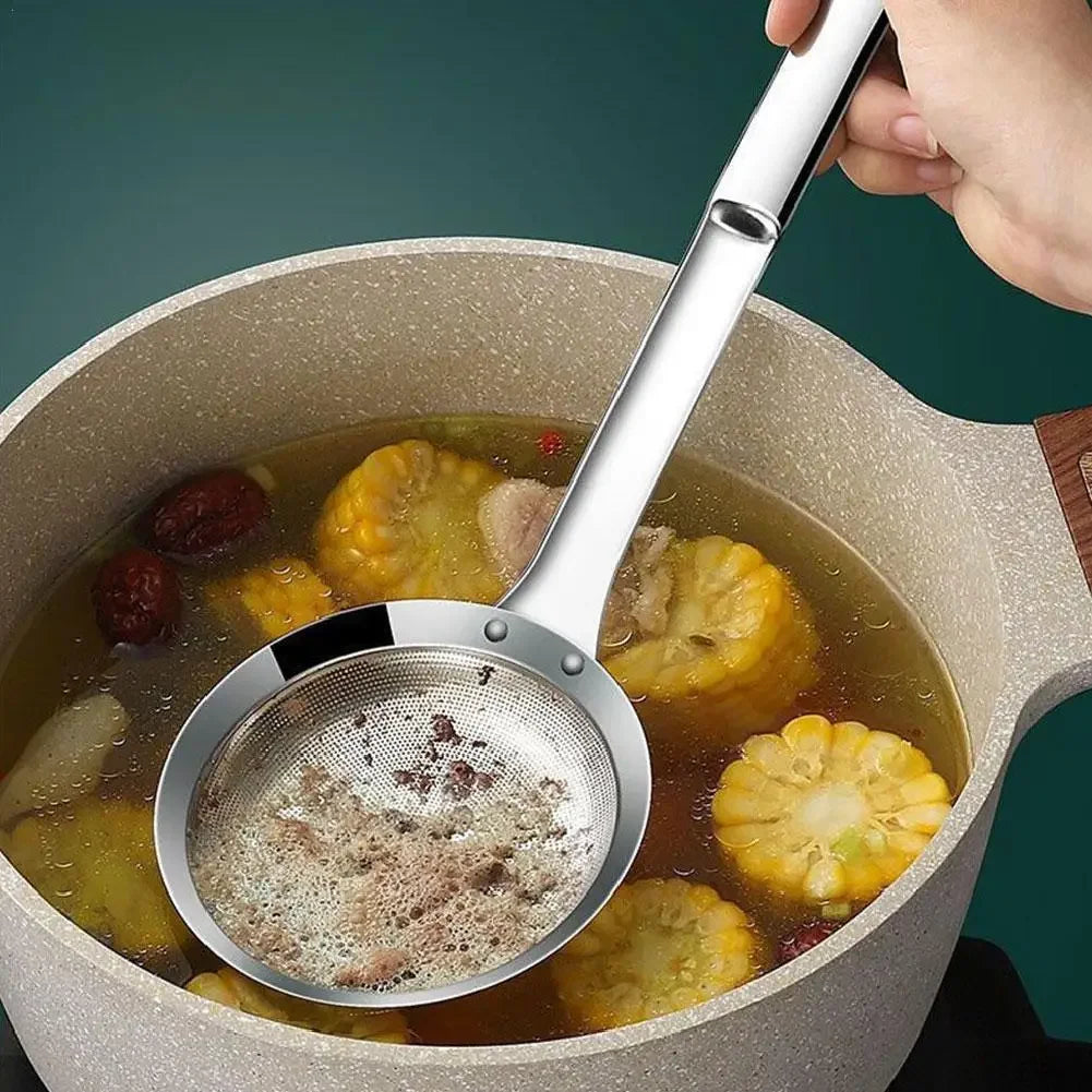 Stainless Steel Fine Mesh Fat Skimmer Spoon Strainer Fat Oil Skim Grease Foam Filter with Handle Kitchen Tool