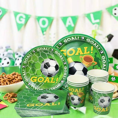 Green Football Birthday Disposable Tableware Set Soccer Paper Plate Cups Napkins For Kids Birthday Sport Party Decor Baby Shower