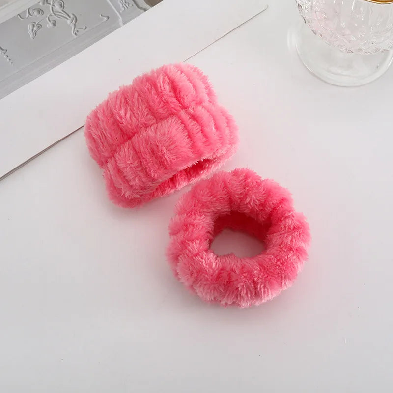 1/2/3Pcs Face Wash Absorbent Wristband Headband Hair Accessories Set Women Girls Coral Fleece Hair Bands Cuff Waterproof Bands