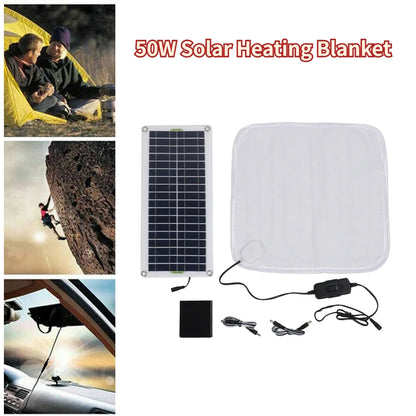 Solar Pet Heating Pad - 12V/50W Solar Panel Electric Blanket Heater with Energy Storage Box Solar-Heating-Blanket for Pets