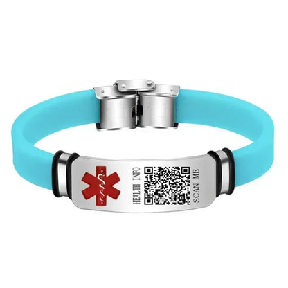 Functional Stainless Steel QR Code Health Wristband with Adjustable Emergency Medical ID Silicone Sports Wristband