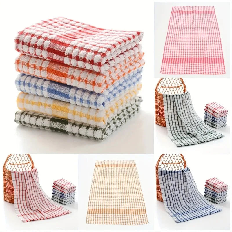 Absorbent Checkered Kitchen Towel Cleaning Cloth Absorbent Pure Cotton TeaTowel Thickened Quick-drying Small Towel Tea Table Rag