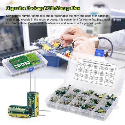 15/24/36 Values 225Pcs Aluminum Electrolytic Capacitors Aluminum Electrolytic Capacitors Assortment Kit for DIY Projects