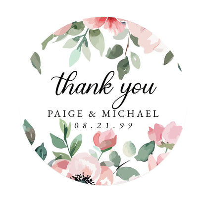 100 Pcs Personalized Round Label Stickers Custom Stickers of Name Date Thank You,for Bridal Shower Wedding Party Favors
