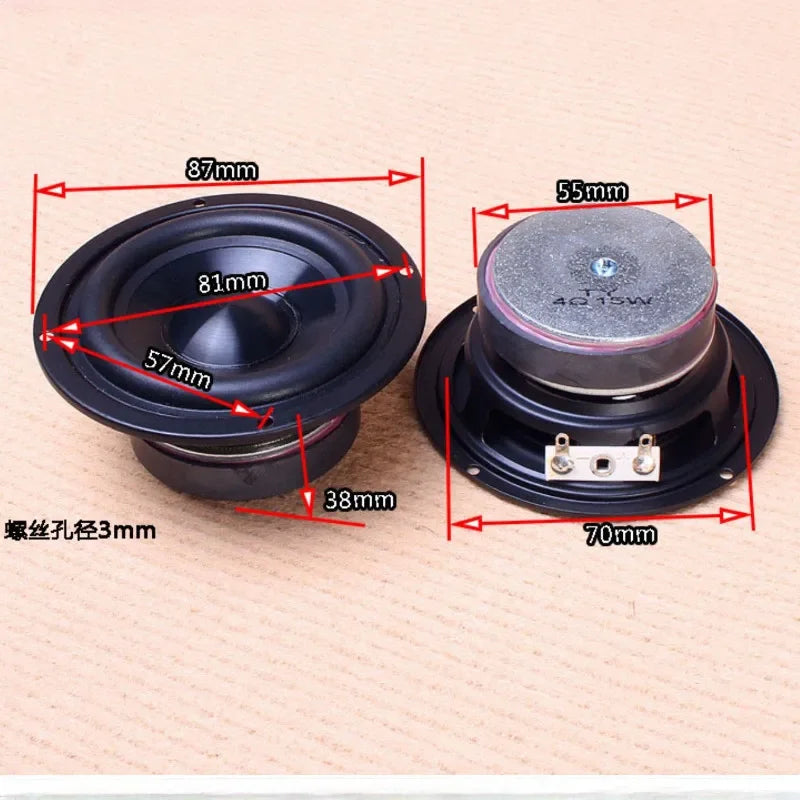 SOTAMIA 2Pcs 3 Inch Midrange Bass Full Range Speakers 4 Ohm 15W PP Cone Waterproof Speaker Hifi Music Home Theater Loudspeaker