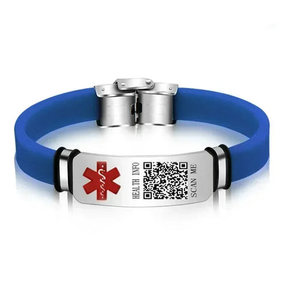 Functional Stainless Steel QR Code Health Wristband with Adjustable Emergency Medical ID Silicone Sports Wristband