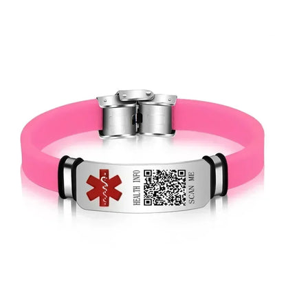 Functional Stainless Steel QR Code Health Wristband with Adjustable Emergency Medical ID Silicone Sports Wristband