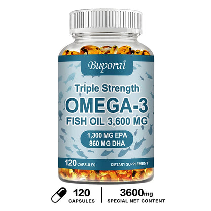 Omega 3 Fish Oil - for Nervous System, Skin and Hair Health, Antioxidants - Easy To Swallow