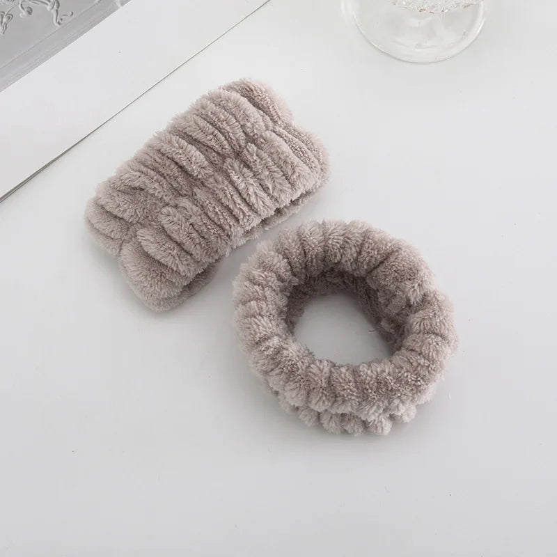 1/2/3Pcs Face Wash Absorbent Wristband Headband Hair Accessories Set Women Girls Coral Fleece Hair Bands Cuff Waterproof Bands
