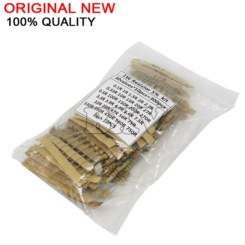 300PCS =30Values X 10PCS  Resistor Kit 1W 5%  Carbon Film Resistance 0.1-750 ohm set